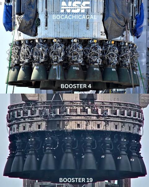 Эволюция Starship, наглядно: появилось свежее фото новейшего ускорителя Super Heavy с двигателями Raptor 3